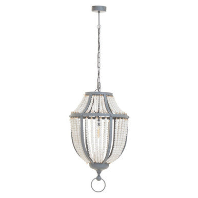 Antique White Wooden Beads and Grey Pendant Light