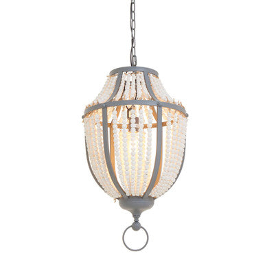 Antique White Wooden Beads and Grey Pendant Light