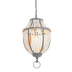 Antique White Wooden Beads and Grey Pendant Light