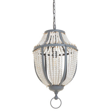 Antique White Wooden Beads and Grey Pendant Light
