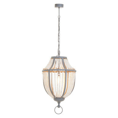 Antique White Wooden Beads and Grey Pendant Light