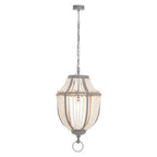 Antique White Wooden Beads and Grey Pendant Light