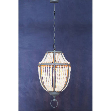 Antique White Wooden Beads and Grey Pendant Light