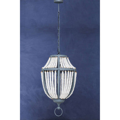 Antique White Wooden Beads and Grey Pendant Light
