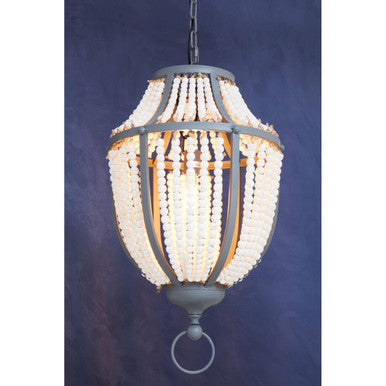 Antique White Wooden Beads and Grey Pendant Light