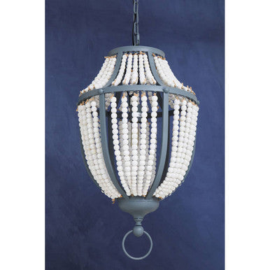 Antique White Wooden Beads and Grey Pendant Light