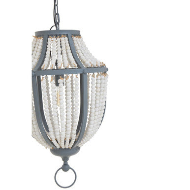 Antique White Wooden Beads and Grey Pendant Light