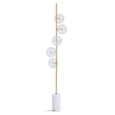 White Marble 5-Bulb Floor Lamp with Brushed Brass Finish