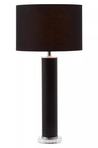 Black Snake Leather Effect Table Lamp with Chrome Base