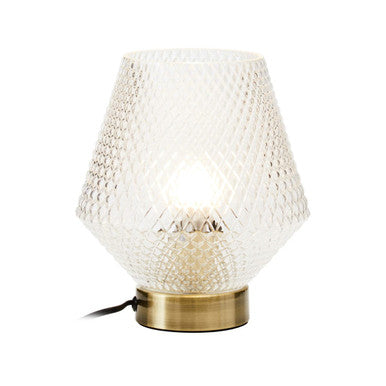 Embossed Clear Glass Table Lamp with Gold Ring Base