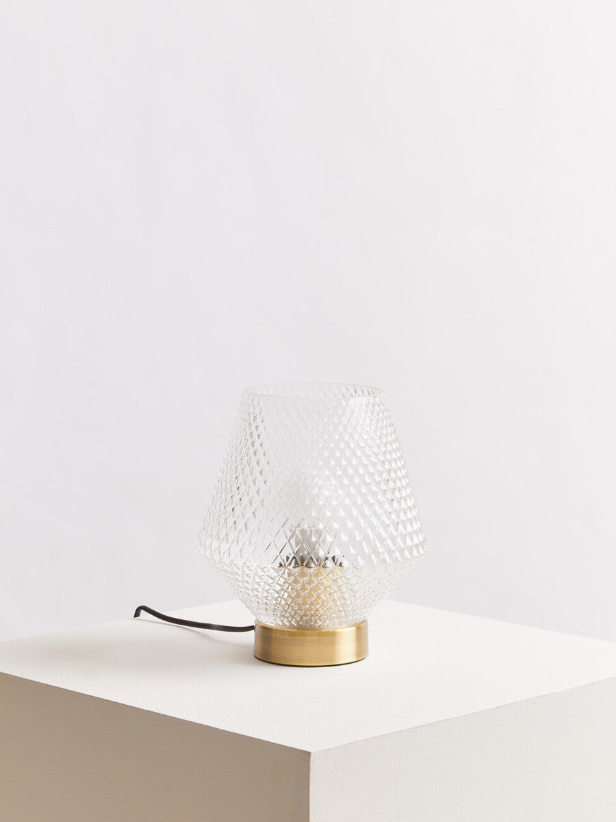 Embossed Clear Glass Table Lamp with Gold Ring Base