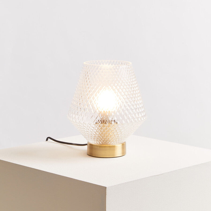 Embossed Clear Glass Table Lamp with Gold Ring Base