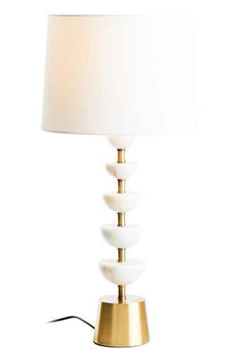 White Marble and Gold Stem Table Lamp with Linen Shade
