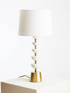 White Marble and Gold Stem Table Lamp with Linen Shade