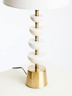 White Marble and Gold Stem Table Lamp with Linen Shade