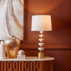 White Marble and Gold Stem Table Lamp with Linen Shade
