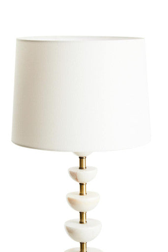 White Marble and Gold Stem Table Lamp with Linen Shade