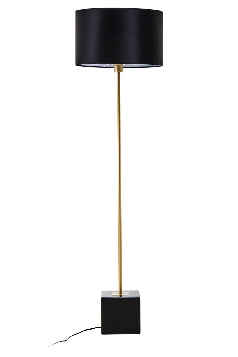 Black Marble Floor Lamp with Gold Stem and Linen Shade