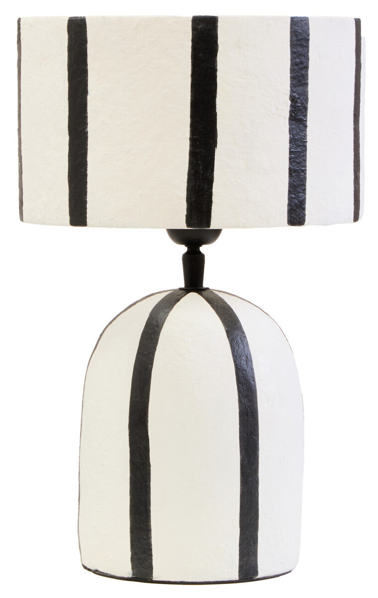 Black and White Stripe Papier Mache Table Lamp