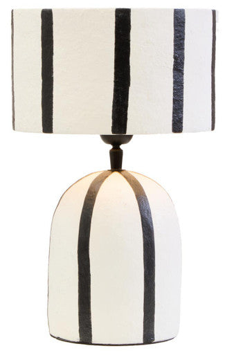 Black and White Stripe Papier Mache Table Lamp