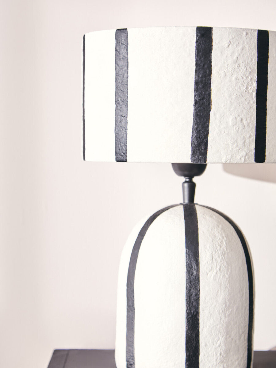 Black and White Stripe Papier Mache Table Lamp