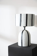 Black and White Stripe Papier Mache Table Lamp