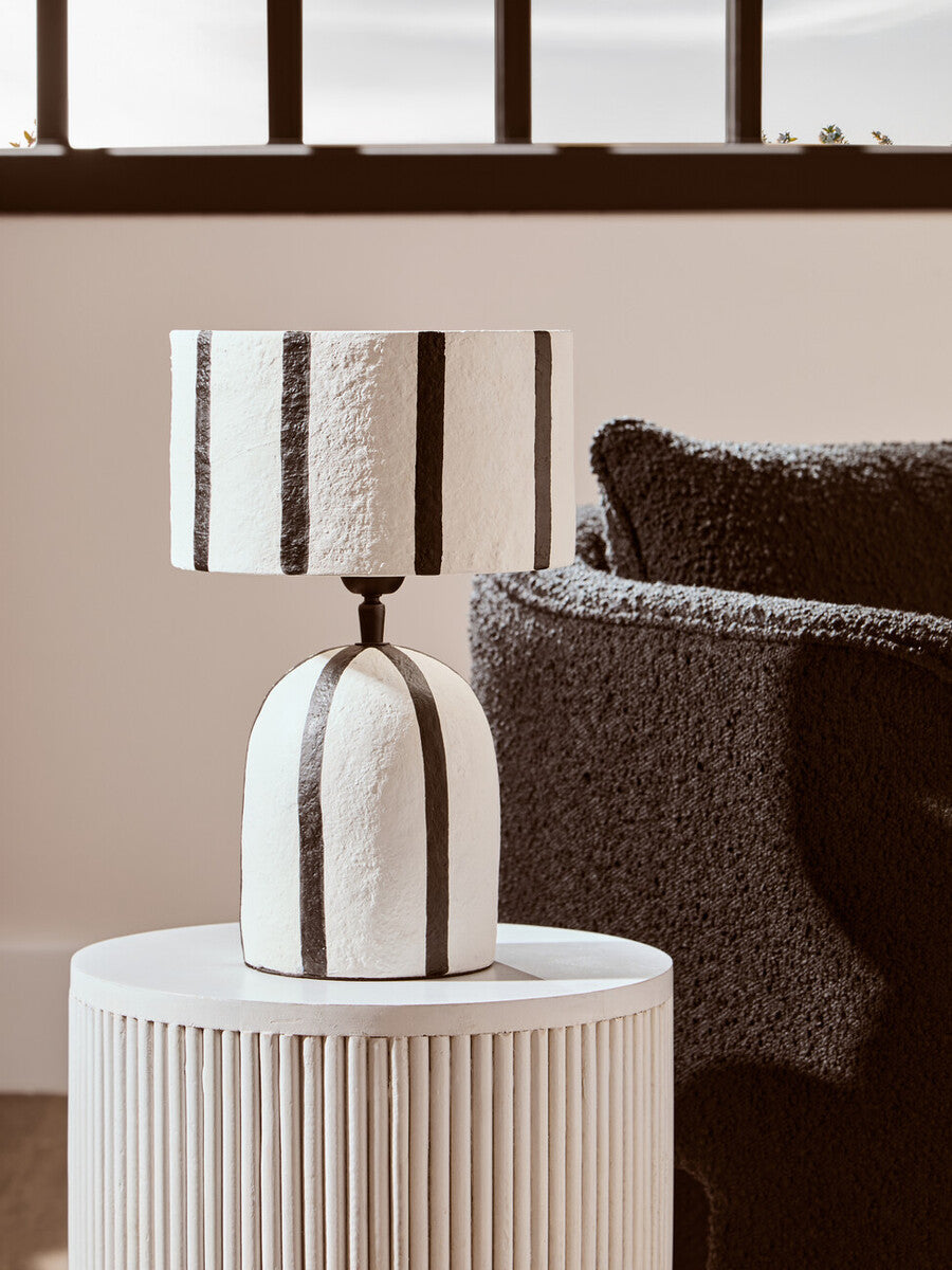 Black and White Stripe Papier Mache Table Lamp