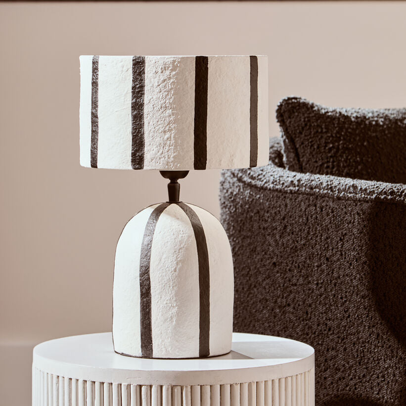 Black and White Stripe Papier Mache Table Lamp