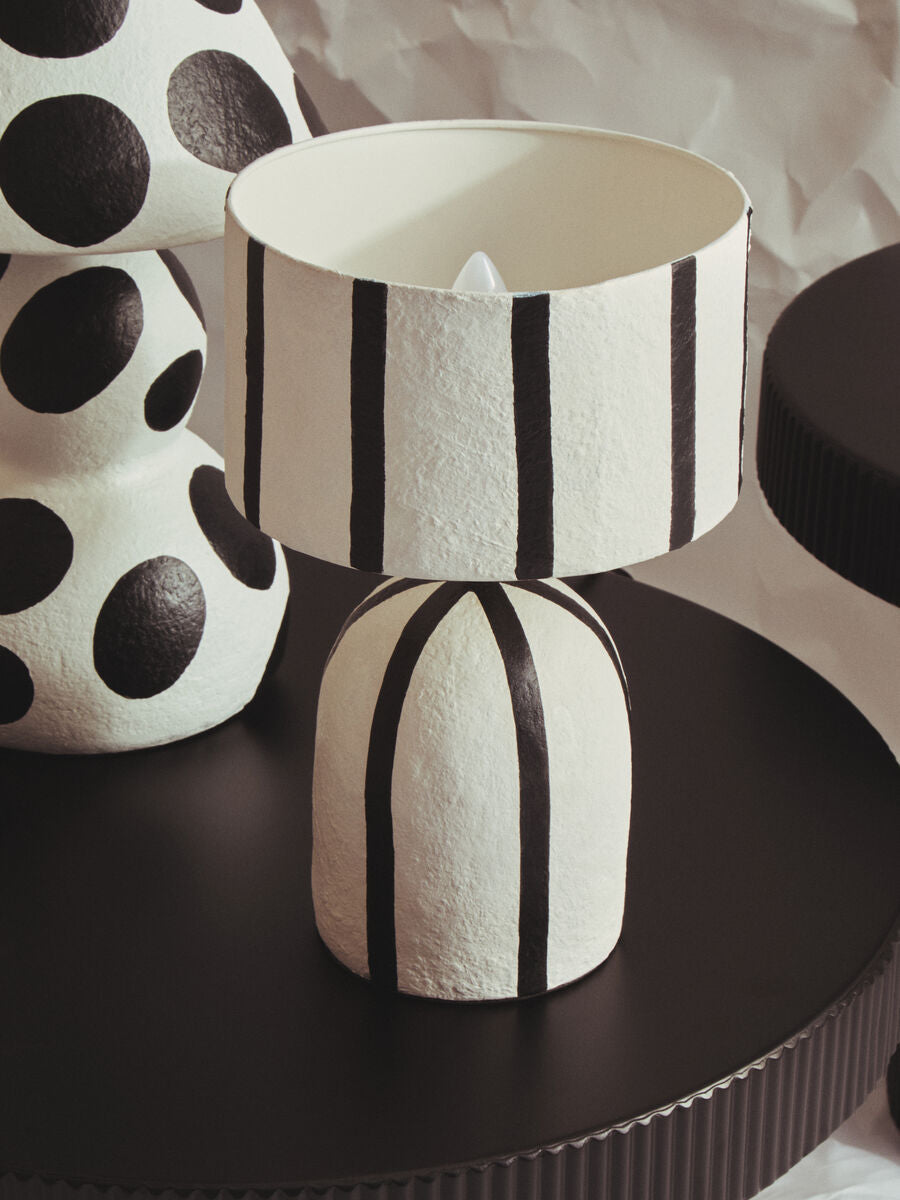 Black and White Stripe Papier Mache Table Lamp