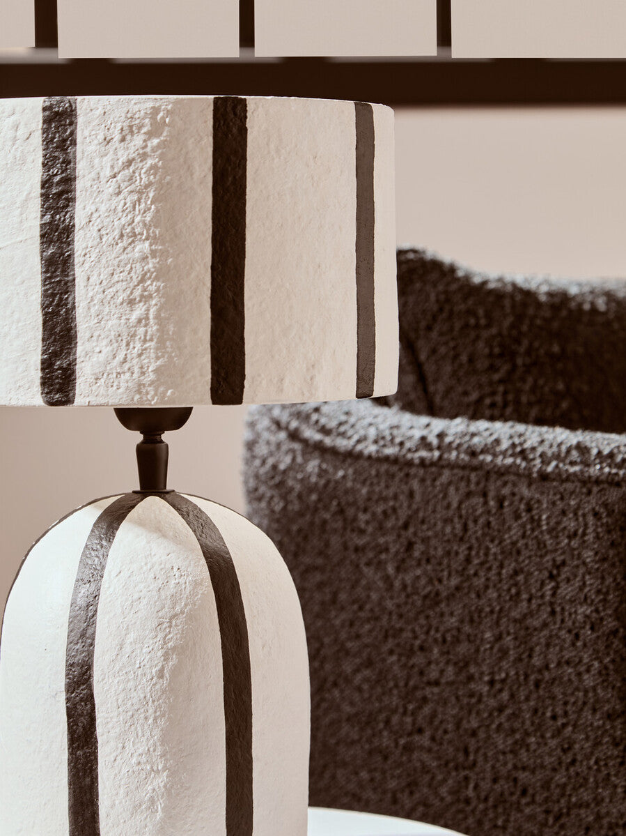 Black and White Stripe Papier Mache Table Lamp