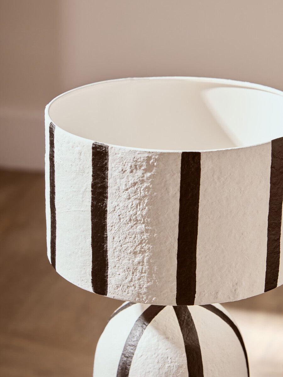 Black and White Stripe Papier Mache Table Lamp