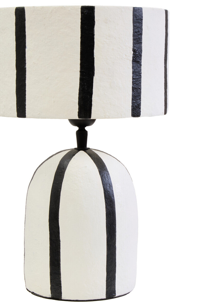 Black and White Stripe Papier Mache Table Lamp