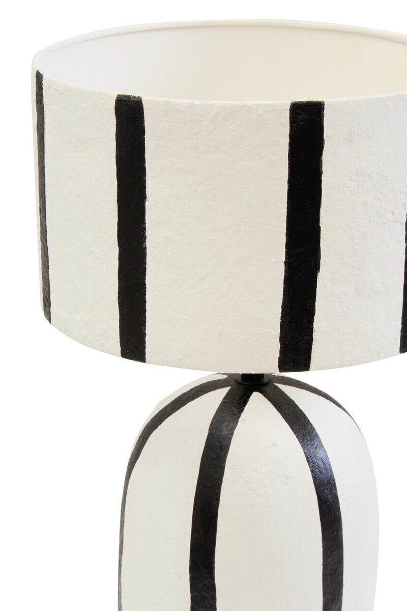 Black and White Stripe Papier Mache Table Lamp