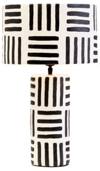 Black and White Papier Mache Table Lamp with Geometric Lines