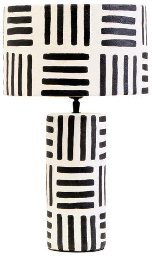 Black and White Papier Mache Table Lamp with Geometric Lines