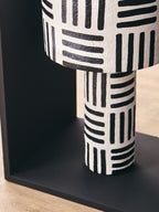 Black and White Papier Mache Table Lamp with Geometric Lines