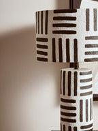 Black and White Papier Mache Table Lamp with Geometric Lines