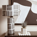 Black and White Papier Mache Table Lamp with Geometric Lines