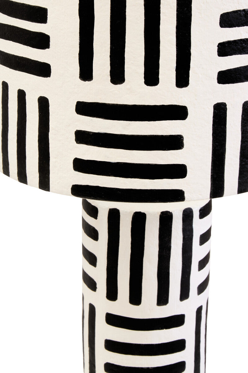 Black and White Papier Mache Table Lamp with Geometric Lines