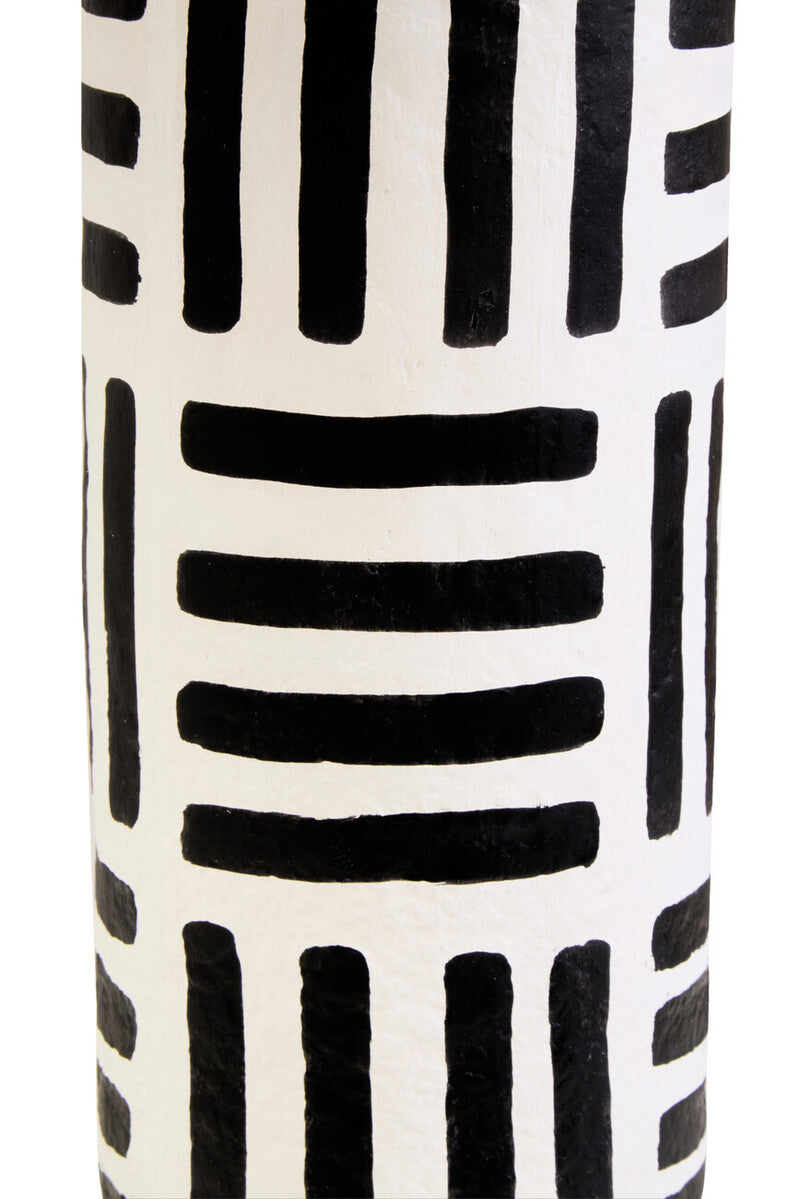 Black and White Papier Mache Table Lamp with Geometric Lines