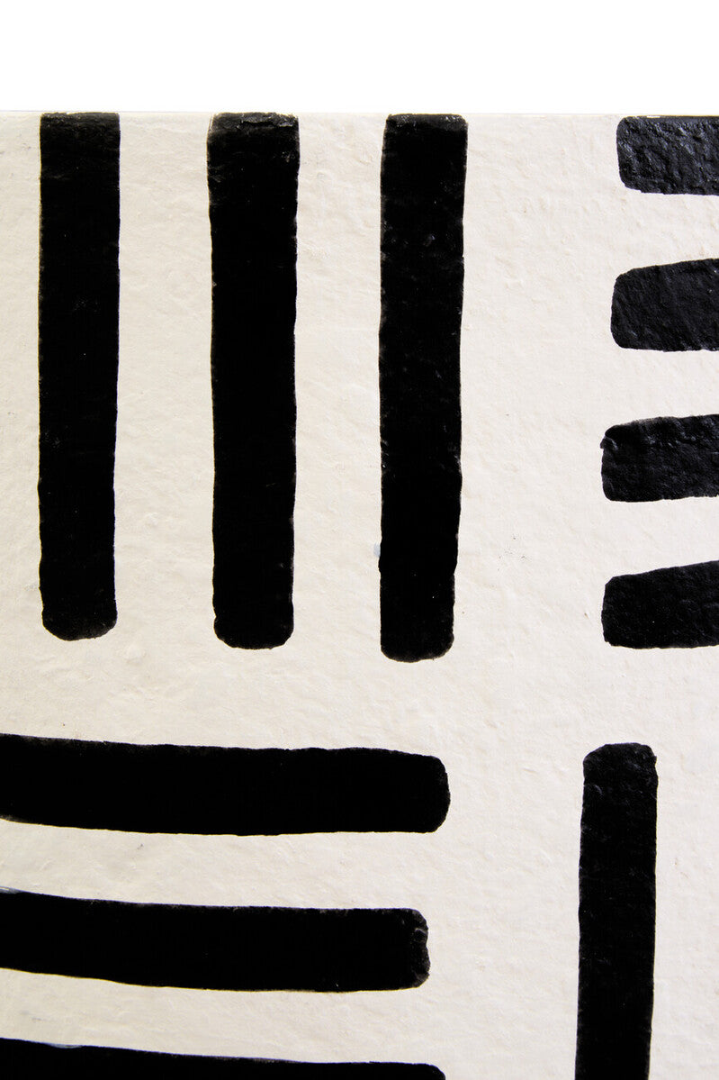 Black and White Papier Mache Table Lamp with Geometric Lines