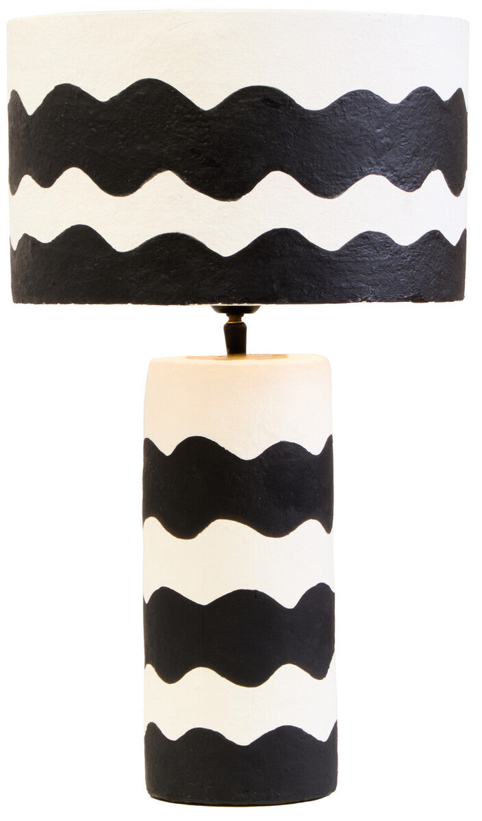 Black and White Curved Stripe Papier Mache Table Lamp