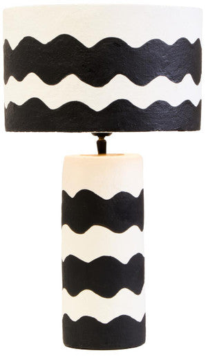 Black and White Curved Stripe Papier Mache Table Lamp