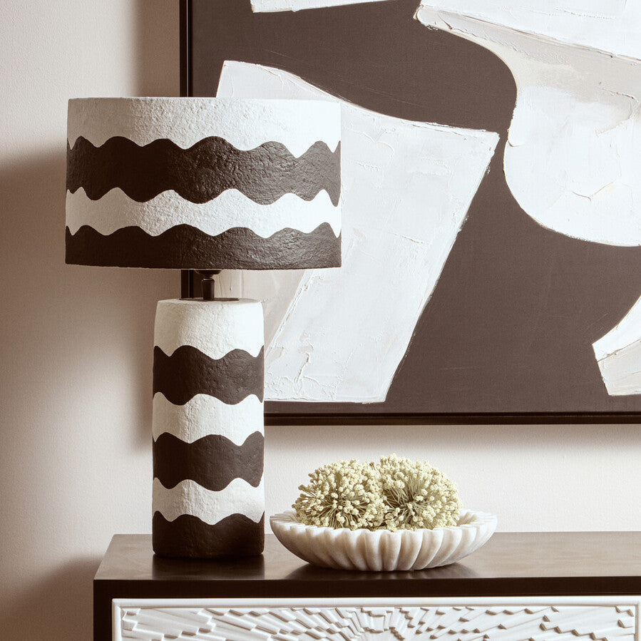 Black and White Curved Stripe Papier Mache Table Lamp