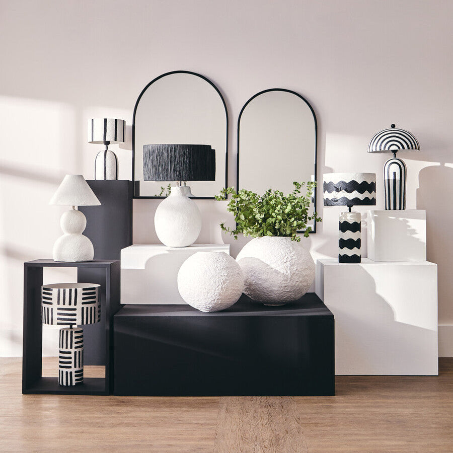 Black and White Curved Stripe Papier Mache Table Lamp