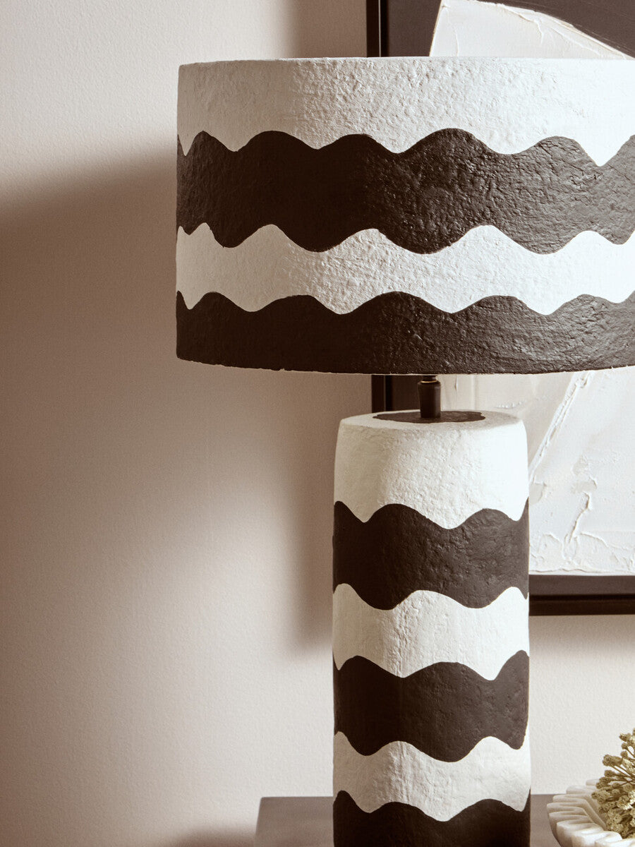 Black and White Curved Stripe Papier Mache Table Lamp