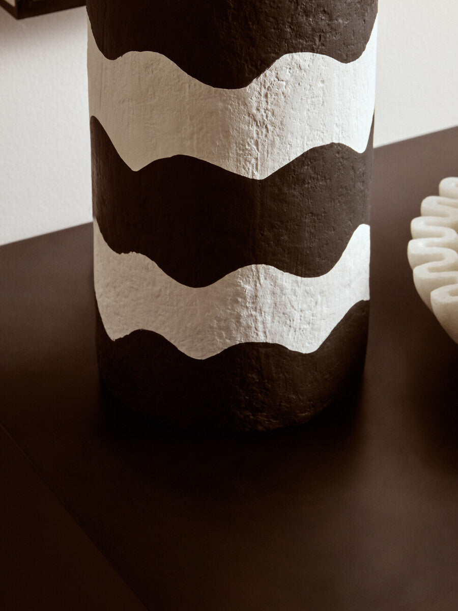 Black and White Curved Stripe Papier Mache Table Lamp