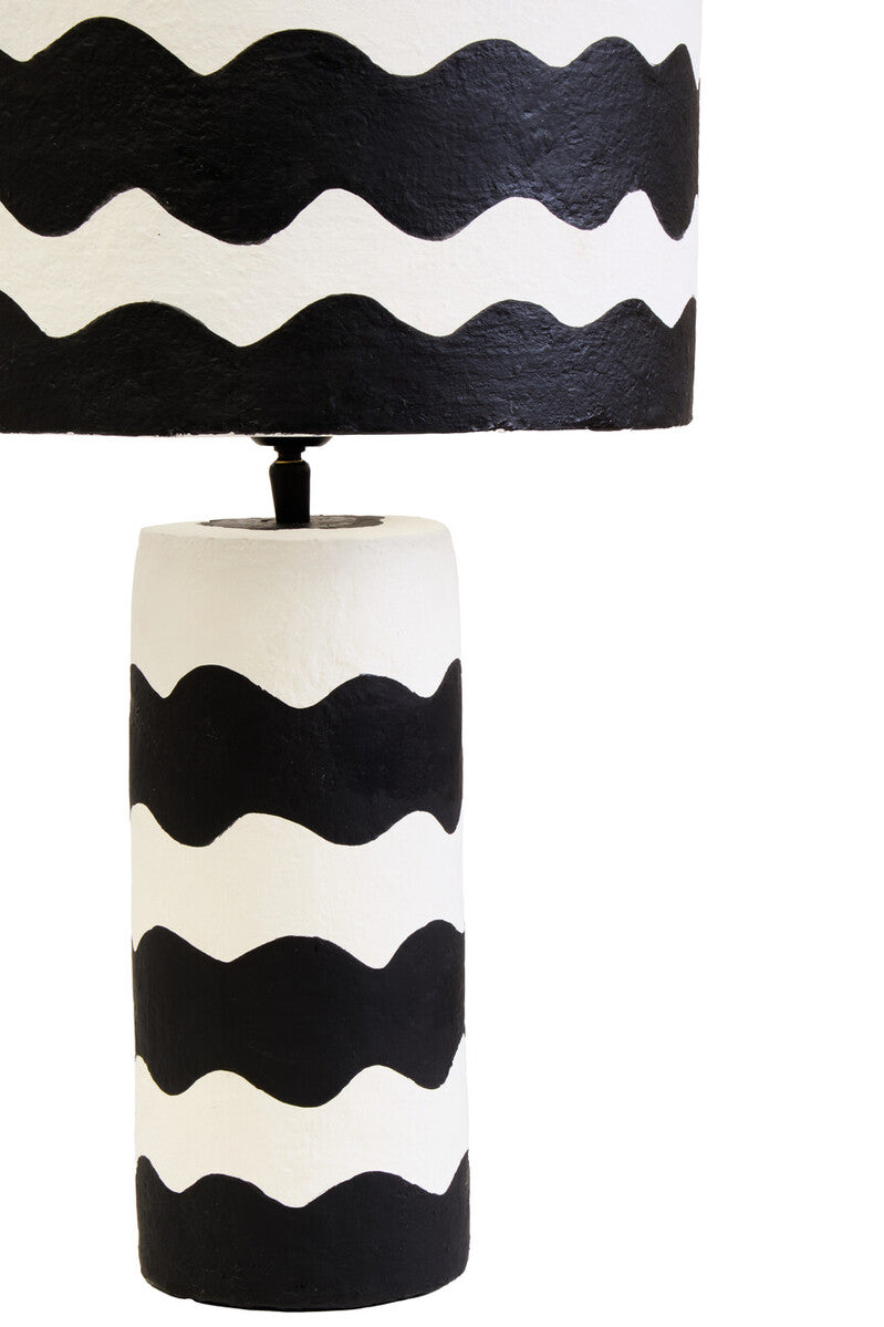 Black and White Curved Stripe Papier Mache Table Lamp