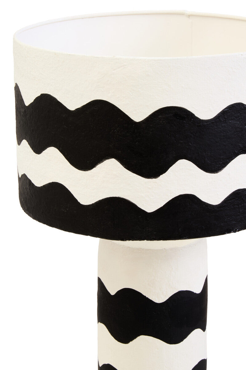 Black and White Curved Stripe Papier Mache Table Lamp