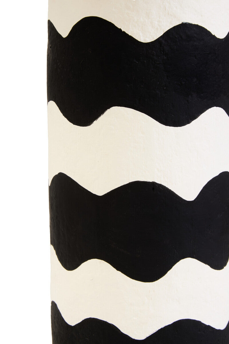 Black and White Curved Stripe Papier Mache Table Lamp